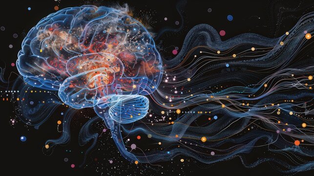 Artistic representation of the brain's reward system, showcasing how neurotransmitters like dopamine influence motivation,