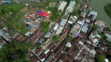 Aerial view of the weekly floating market, Barisal Division, Harta, Bangladesh