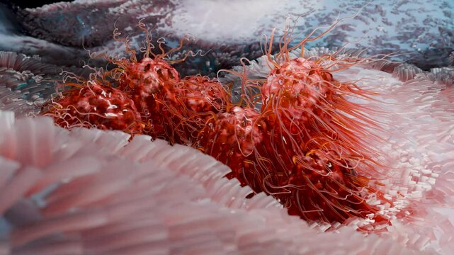 Peritrichous Bacteria with lot of flagellum, harmful bacillus with long tails, prokaryote, viruses probiotics and pathogen, H. pylori, microbe flagella, immune, salmonella or lactobacillus, 3d render