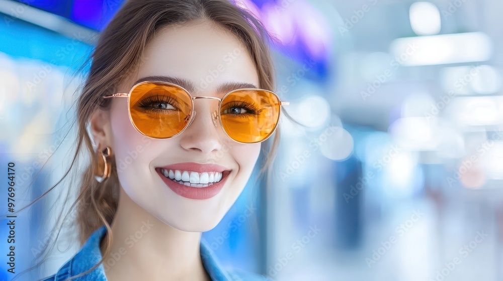 Wall mural Portrait of a Happy Young Woman Wearing Sunglasses