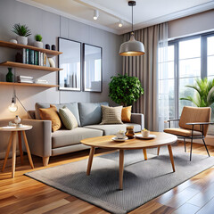 Fototapeta premium table in living room in a small modern apartment
