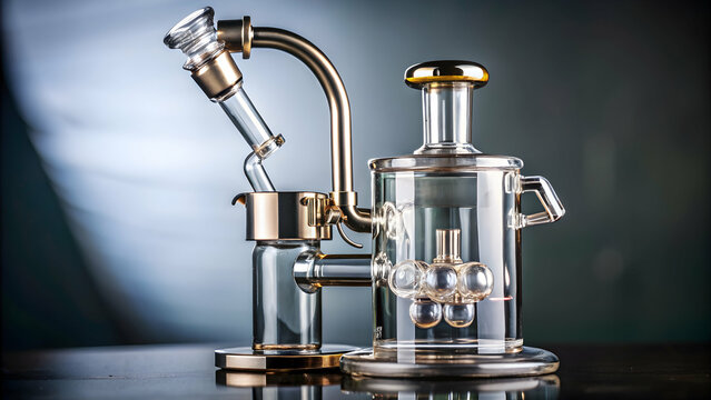 Close-up of stylish dab rig for cannabis concentrates, dab rig, cannabis, concentrate, marijuana, glass, equipment, tool