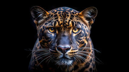 Obraz premium Panther face on black background, nature photography, panther, face, black background, nature, photography, wild cat, feline