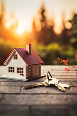 Keys next to a house. House for sale