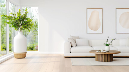 Fototapeta premium Living room with modern decor and indoor plants showcasing elegant style and natural light