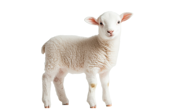 Cute white lamb on transparent background, png	