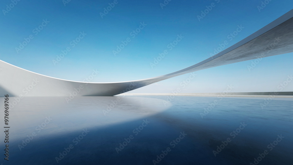 Poster 3d render of abstract curve structure futuristic architecture with empty concrete floor