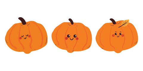 hand drawing cartoon pumpkin sticker set. cute vegetable drawing sticker, doodle set