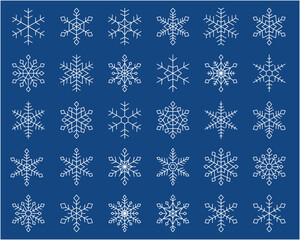 雪の結晶のベクターイラストセット。冬、キラキラ、装飾、クリスマス	