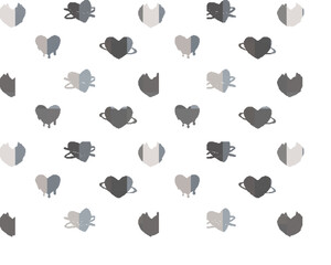 3D glossy chrome heart shapes with ring, burning flame in Y2K style vector pattern, volume silver melting love symbol
