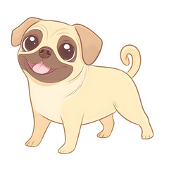 Fototapeta premium Cheerful Pug Puppy with Wagging Tail in Playful Cartoon