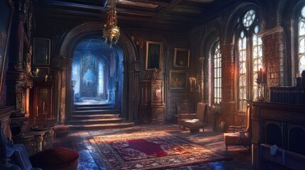 Obraz premium Dark Interior of a Gothic Manor
