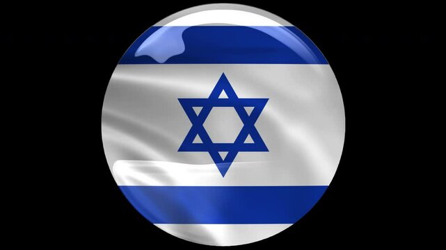 Israel, israeli Circle flag icon simple looped animation. Transparent backgound. 3d rendered movie with alpha channel. Round shape.