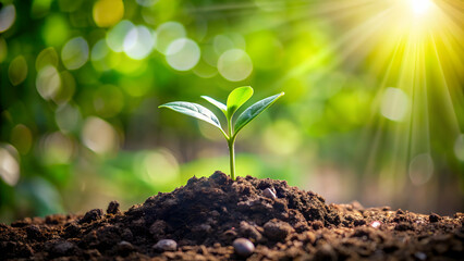 Plant growing in soil represents sustainable development, ecology, and gardening , Plant, growing, soil, sustainable