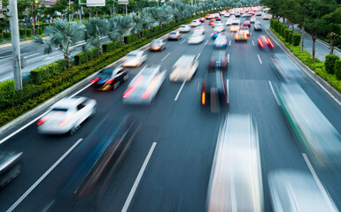 Fast moving traffic in city evening