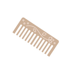 Simple wooden comb for women isolated on white. Stylish accessory for hair care.