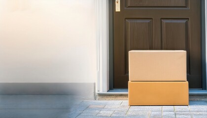 Two cardboard boxes delivered to a doorstep.