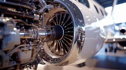 Close-up of a jet engine on a private airplane