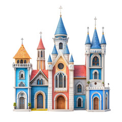 Fototapeta premium Colorful fantasy castle architecture with multiple towers and vibrant hues