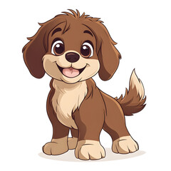 Adorable Cartoon Newfoundland Puppy with Wagging Tail in Pastel Colors