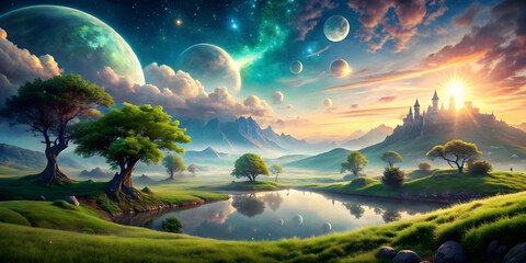 Obraz premium Magical landscapes with parallax effects to evoke a sense of wonder, magical, landscape, parallax, effects, wonder