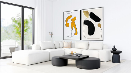 Modern living room interior design with contemporary decor and stylish furniture