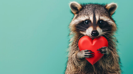 Obraz premium Valentine's Day cute and smiling small raccoon