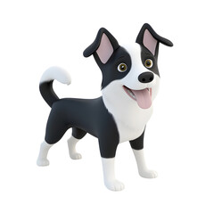 Playful and Happy Border Collie Puppy with Wagging Tail in 3D Render Style with Pastel Colors on White Background