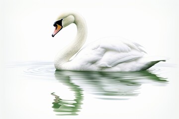Obraz premium Elegant swan gliding across a calm lake, reflecting the serenity of nature