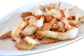 Top view of Deep fried dried pork, focus selective