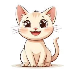 Obraz premium Cheerful Cartoon Cat with Wagging Tail on White Background