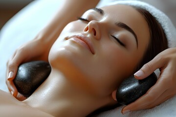 Relaxing hot stone massage therapy session at a wellness spa