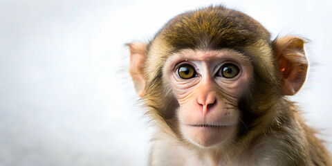 Cute calm monkey on a white background, space for text, wallpaper, monkey, cute, calm, white background, space for text