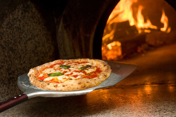 pizza margherita in Italy Naples just out of the wood oven