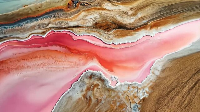 A pink and brown waterway with a blue background. The pink color is dominant and the brown color is also present in the waterway