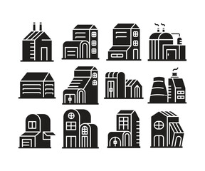 Obraz premium building tower, edifice and factory icons set