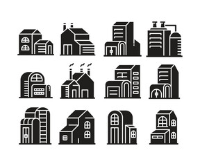 Fototapeta premium building tower, edifice and factory icons set