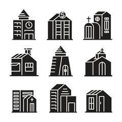 house, townhouse and apartment building icons set