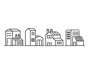 Fototapeta premium factory building and edifice icons line illustration set