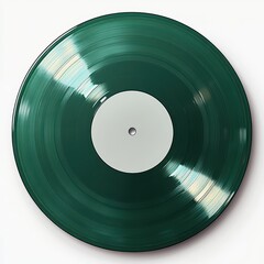 A stylish green vinyl record showcasing a minimalistic design with a blank label, perfect for music enthusiasts and collectors, white background
