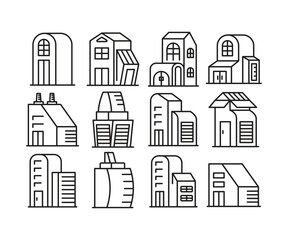 Fototapeta premium building, house and tower icons set line illustration