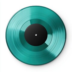 Vintage teal vinyl record with a black center. Perfect for music lovers and retro-themed projects, white background