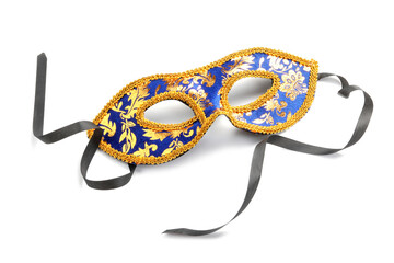 Beautiful carnival mask isolated on white, above view