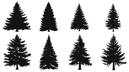 Fototapeta premium A versatile set of Christmas tree silhouettes, featuring various styles of pine trees and forest fir trees. This pictogram collection captures the essence of nature and the festive spirit,