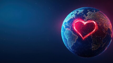 Love knows no bounds - Abstract globe with heart-shaped continents in vibrant red and blue colors for global love awareness concept with copy space