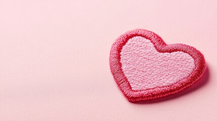 Fototapeta premium Pink and Red Embroidered Heart on Pastel Pink Background