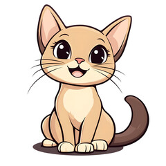 Obraz premium Playful Abyssinian Kitten in Chibi Style with Wagging Tail on Pastel Background