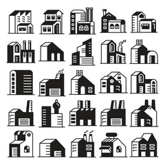 Fototapeta premium house, office tower and building icons set