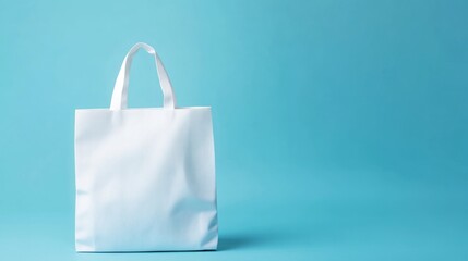 White Shopping Bag on Blue Background