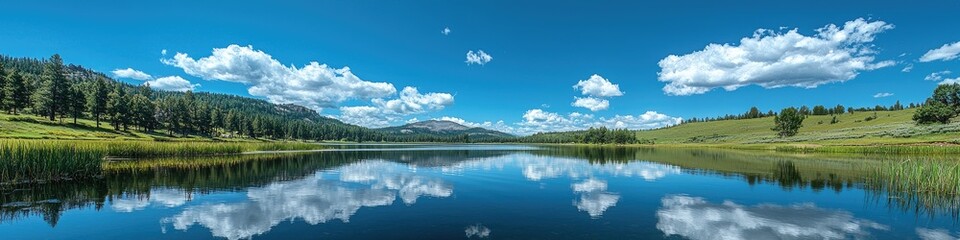 Reflection of clouds in tranquil lake below